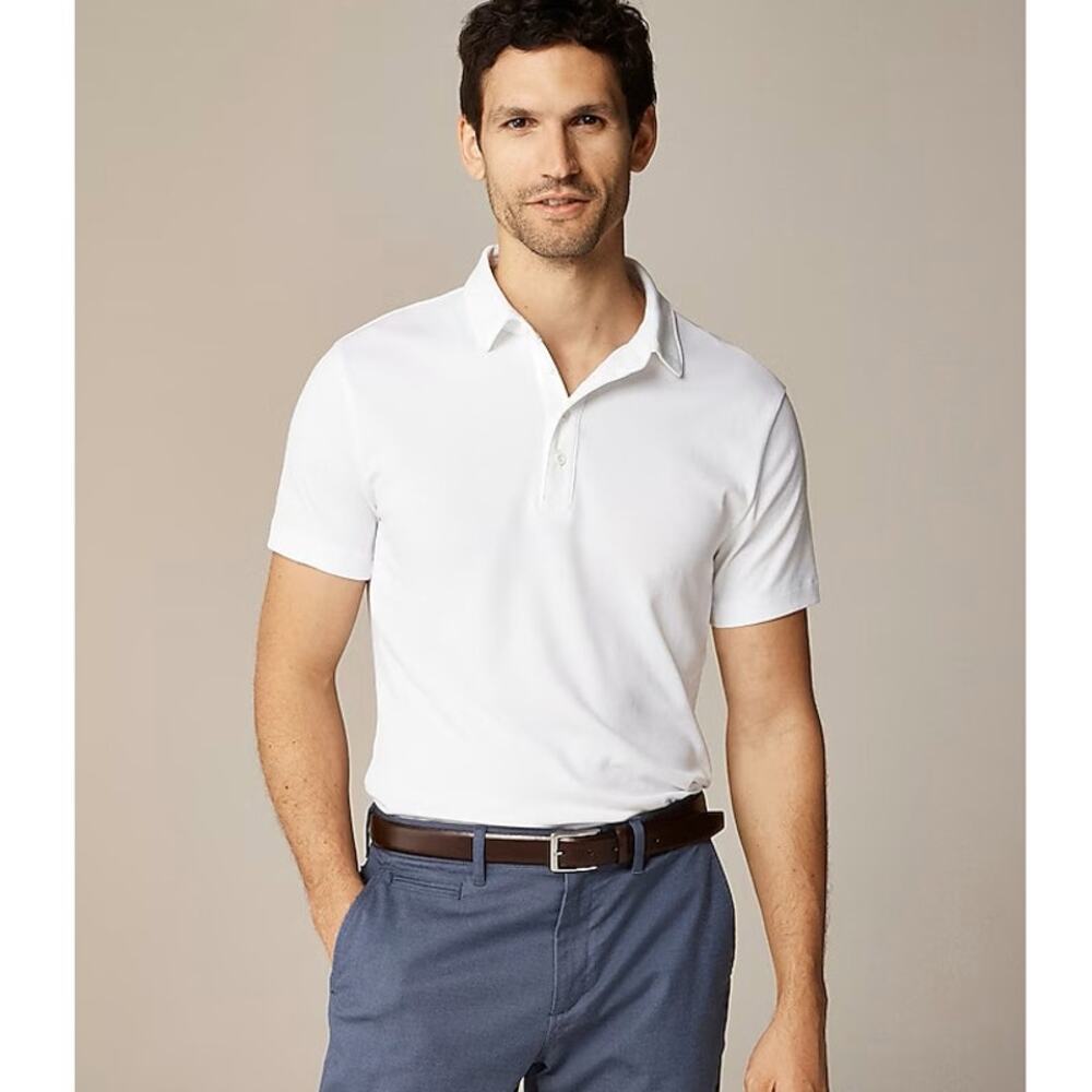 J.Crew Short Sleeve Polo Shirt Mens Medium White Performance Coolmax Golf Tennis